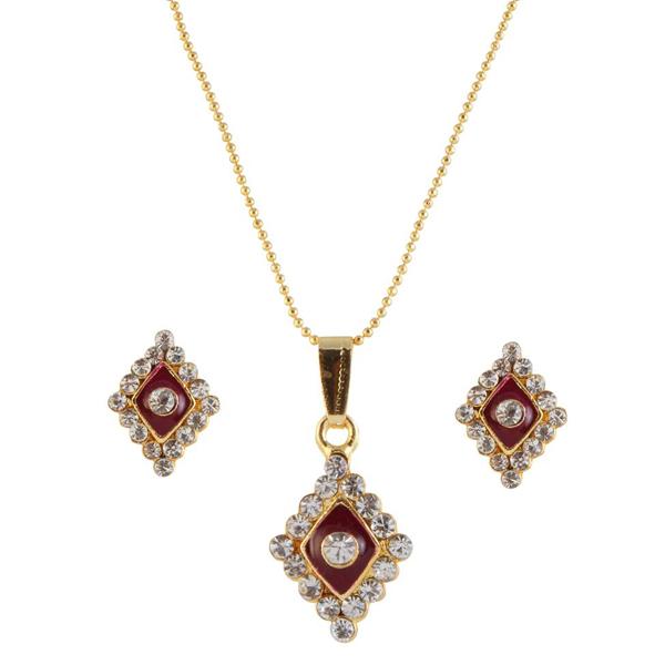 Kriaa Purple Meenakari Austrian Stone Square Pendant Set - 1202024