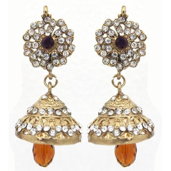 Kriaa Austrian Stone Crystal Drop Gold Plated Jhumki Earrings - 1300723