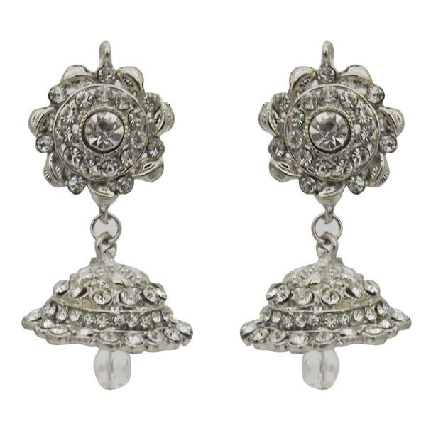 Kriaa Austrian Stone Rhodium Plated Jhumki Earrings - 1300725