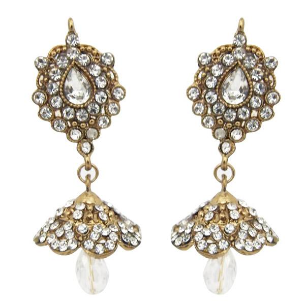 Kriaa Austrian Stone Crystal Drop Gold Plated Jhumki Earrings - 1300834