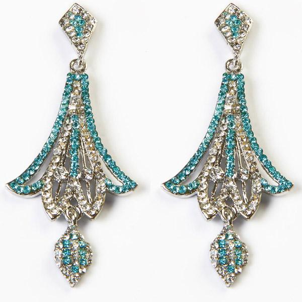 Kriaa Blue Austrian Stone Rhodium Plated Dangler Earrings - 1301311