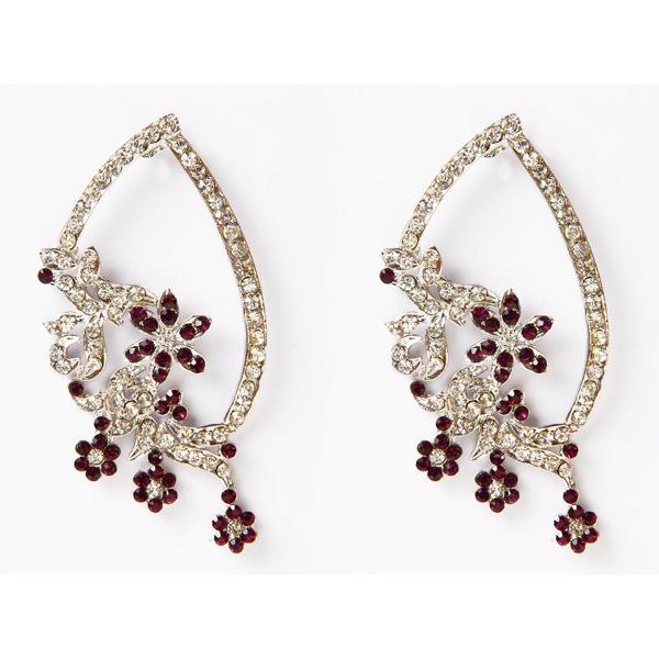 Kriaa Rhodium Plated Stone Floral Design Dangler Earrings - 1301320