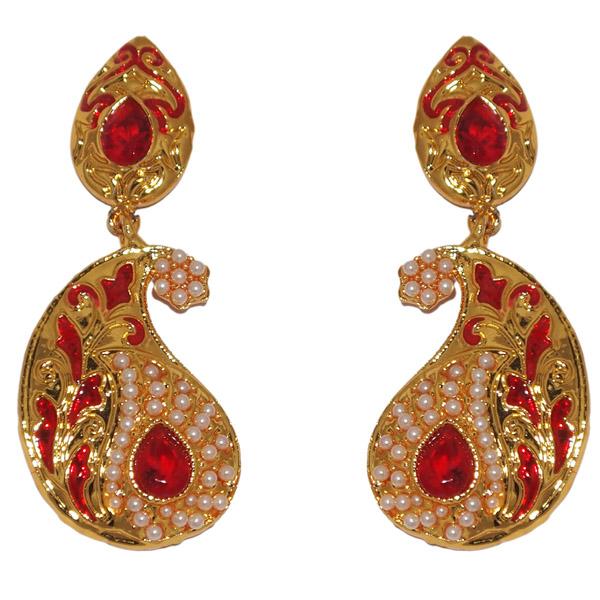 Kriaa Red Meenakari Gold Plated Dangler Earrings - 1303120