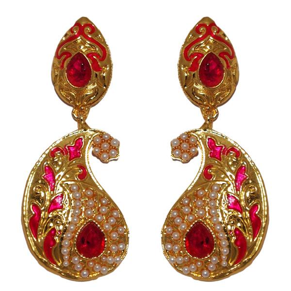 Kriaa Pink Meenakari Gold Plated Dangler Earrings - 1303121