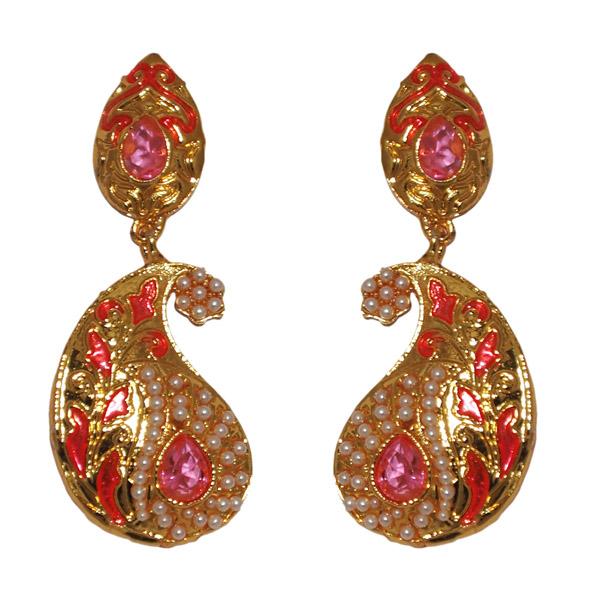 Kriaa Pink Meenakari Gold Plated Dangler Earrings - 1303122