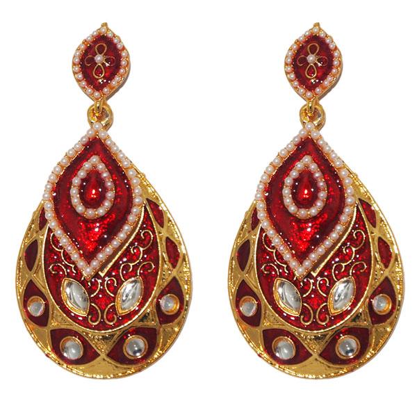 Kriaa Red Meenakari Gold Plated Dangler Earrings - 1303123