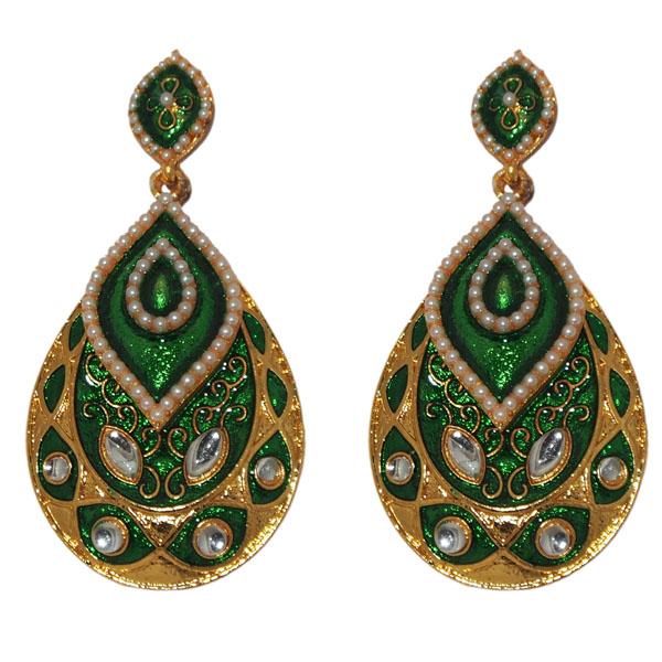 Kriaa Green Meenakari Gold Plated Dangler Earrings - 1303124