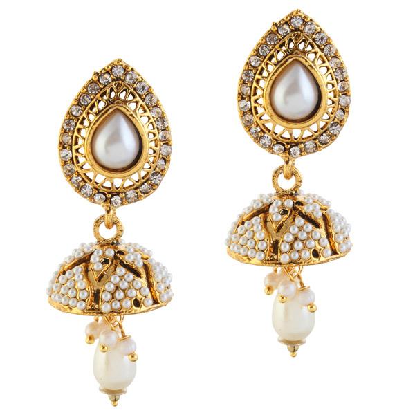 Kriaa Austrian Stone Antique Gold Plated Jhumki Earrings - 1304943