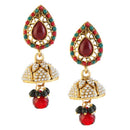 Kriaa Green Pota Stone Antique Gold Plated Pack Of 6 Jhumki Earrings