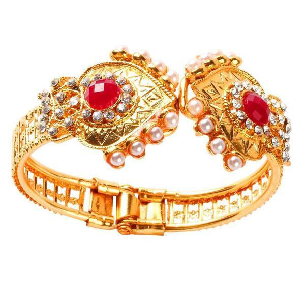 Kriaa Red Austrian Stone Pearl Gold Plated Kada - 1400217