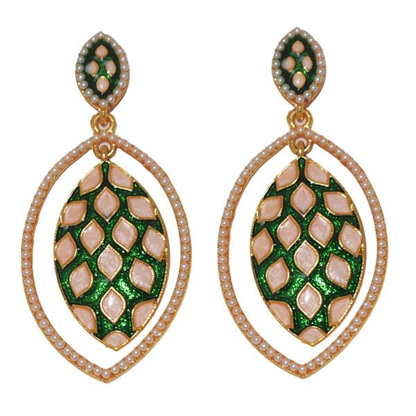Kriaa Zinc Alloy Gold Plated Green Dangler Earrings - 1303105