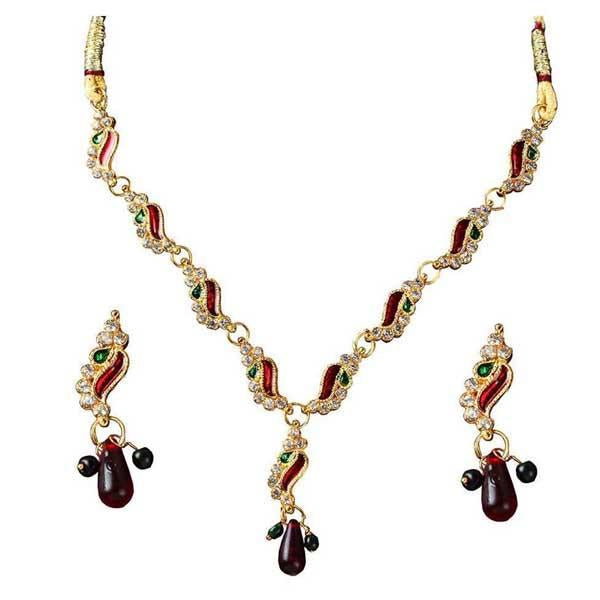 The99Jewel Maroon Meenakari Austrian Stone Necklace Set - 1100801