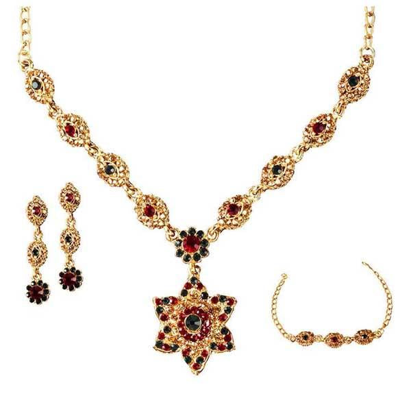 The99jewel Red Stone Necklace Set With Bracelet - 1100805