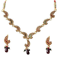 The99jewel Maroon & Green Meenakari Stone Necklace Set - 1100818
