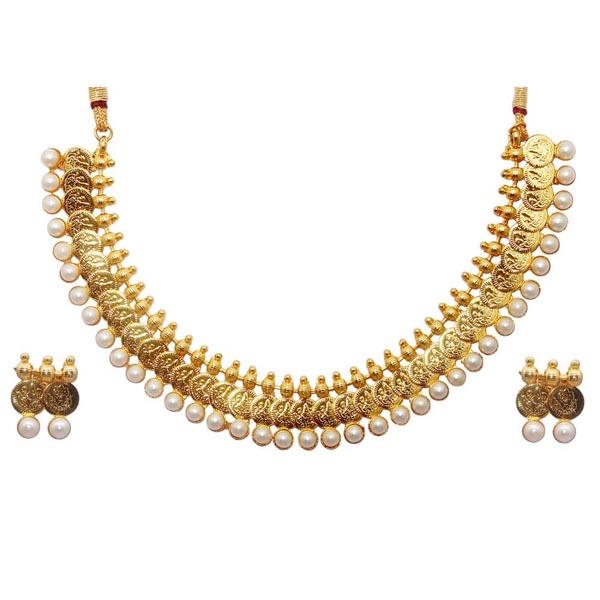 Utkrishtt Pearl Drop Temple Coin Gold Plated Copper Necklace Sets - 1108305