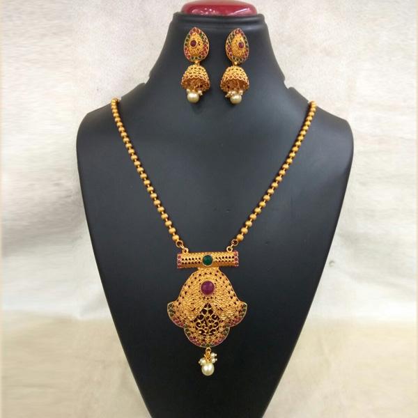 Utkrishtt Gold Plated Green Pota Stone Copper Necklace Set - 1111802A