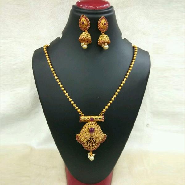 Utkrishtt Gold Plated Maroon Pota Stone Copper Necklace Set - 1111802B