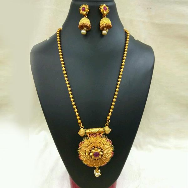 Utkrishtt Gold Plated Green Pota Stone Copper Necklace Set - 1111805A