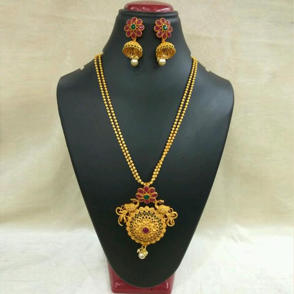 Utkrishtt Maroon & Green Pota Stone Copper Necklace Set - 1111806A