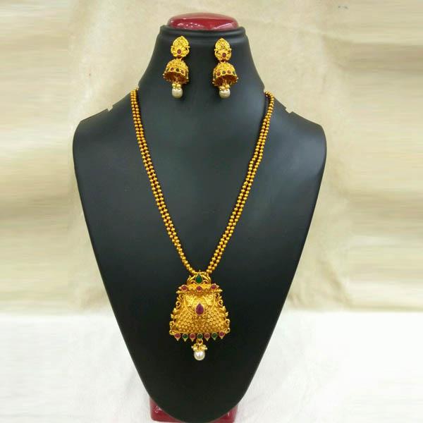 Utkrishtt Gold Plated Green Pota Stone Copper Necklace Set - 1111809A