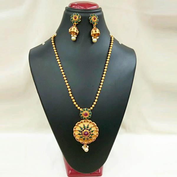 Utkrishtt Gold Plated Green Pota Stone Copper Necklace Set - 1111810A