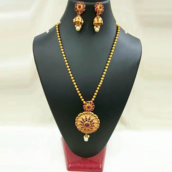 Utkrishtt Gold Plated Maroon Pota Stone Copper Necklace Set - 1111810B