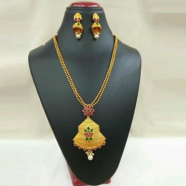 Utkrishtt Gold Plated Green Pota Stone Copper Necklace Set - 1111811A