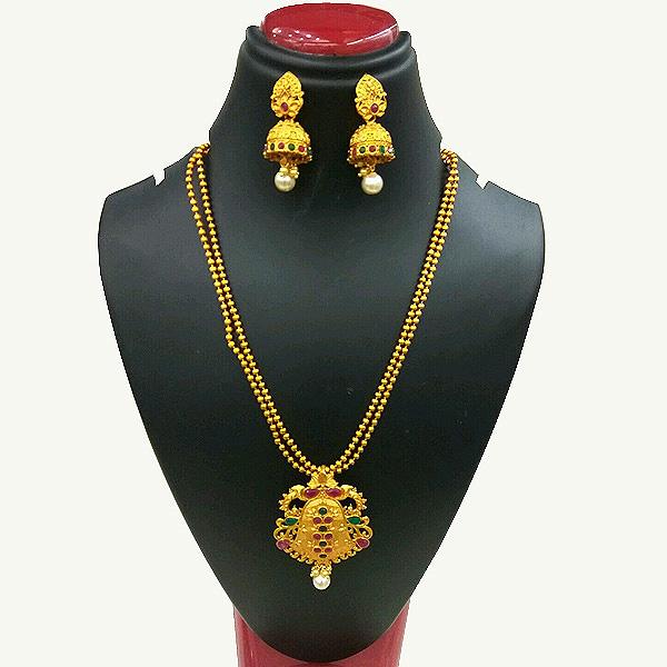 Utkrishtt Gold Plated Green Pota Stone Copper Necklace Set - 1111814A