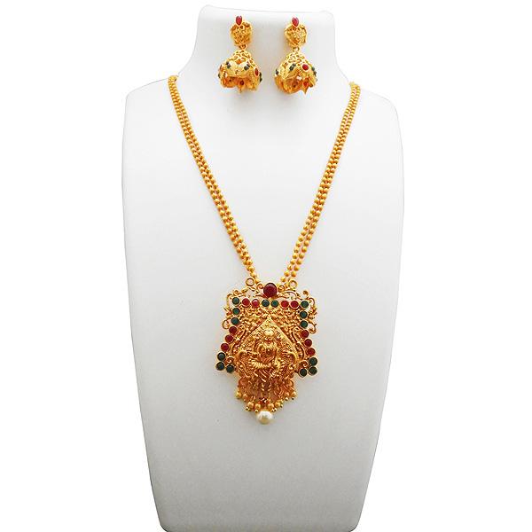 Utkrishtt Gold Plated Green Pota Stone Copper Necklace Set - 1111815A