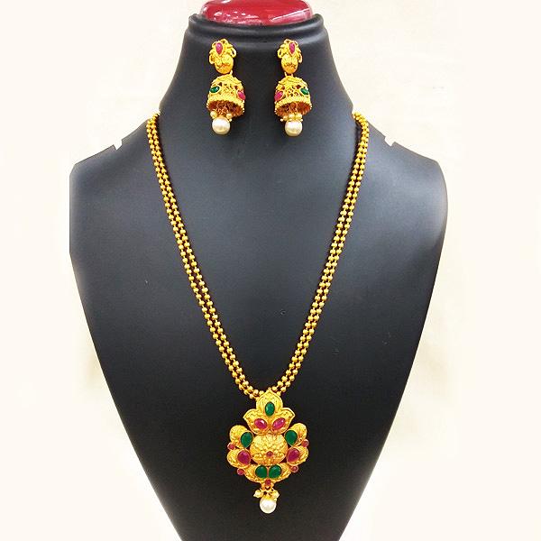 Utkrishtt Gold Plated Green Pota Stone Copper Necklace Set - 1111816A