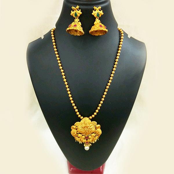 Utkrishtt Gold Plated Green Pota Stone Copper Necklace Set - 1111818A