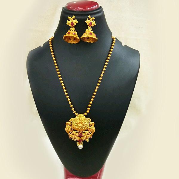 Utkrishtt Gold Plated Maroon Pota Stone Copper Necklace Set - 1111818B