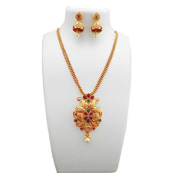 Utkrishtt Gold Plated Green Pota Stone Copper Necklace Set - 1111819A