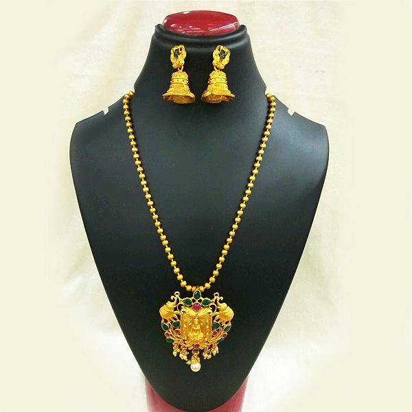 Utkrishtt Gold Plated Green Pota Stone Copper Necklace Set - 1111820A