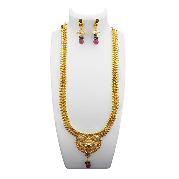 Utkrishtt Gold Plated Maroon Pota Stone Copper Necklace Set - 1108331