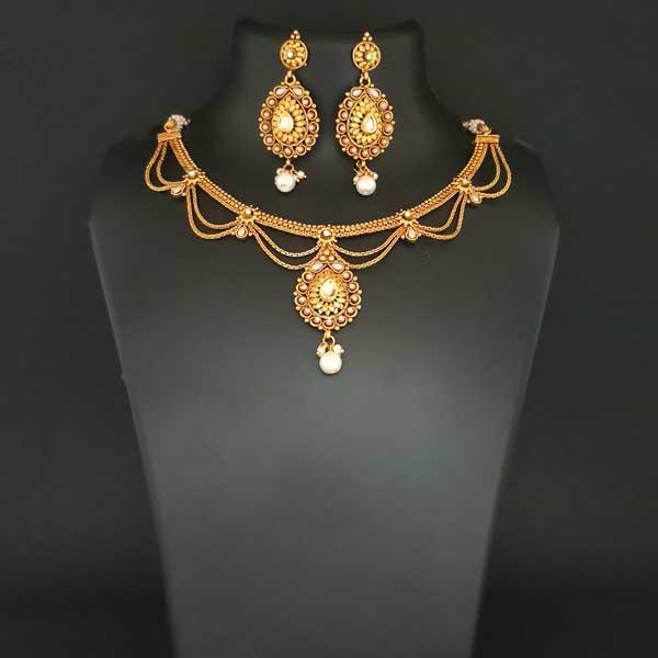 Utkrishtt Kundan Gold Plated Pearl Drop Copper Necklace Set - 1108339A