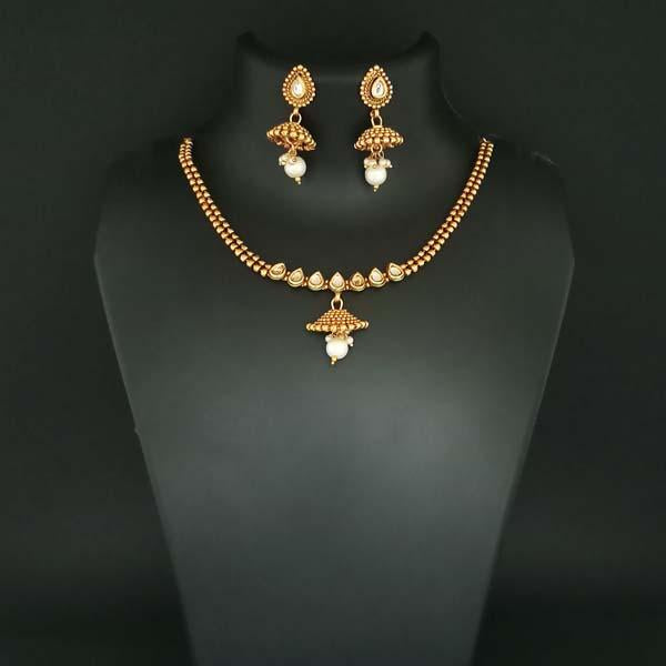 Utkrishtt Kundan Gold Plated Pearl Drop Copper Necklace Set - 1108342A