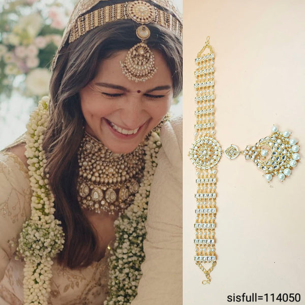 Padmawati Bangles Gold Plated Kundan Stone & Sheeshphool Maang Tikka Hair Accessories For Women