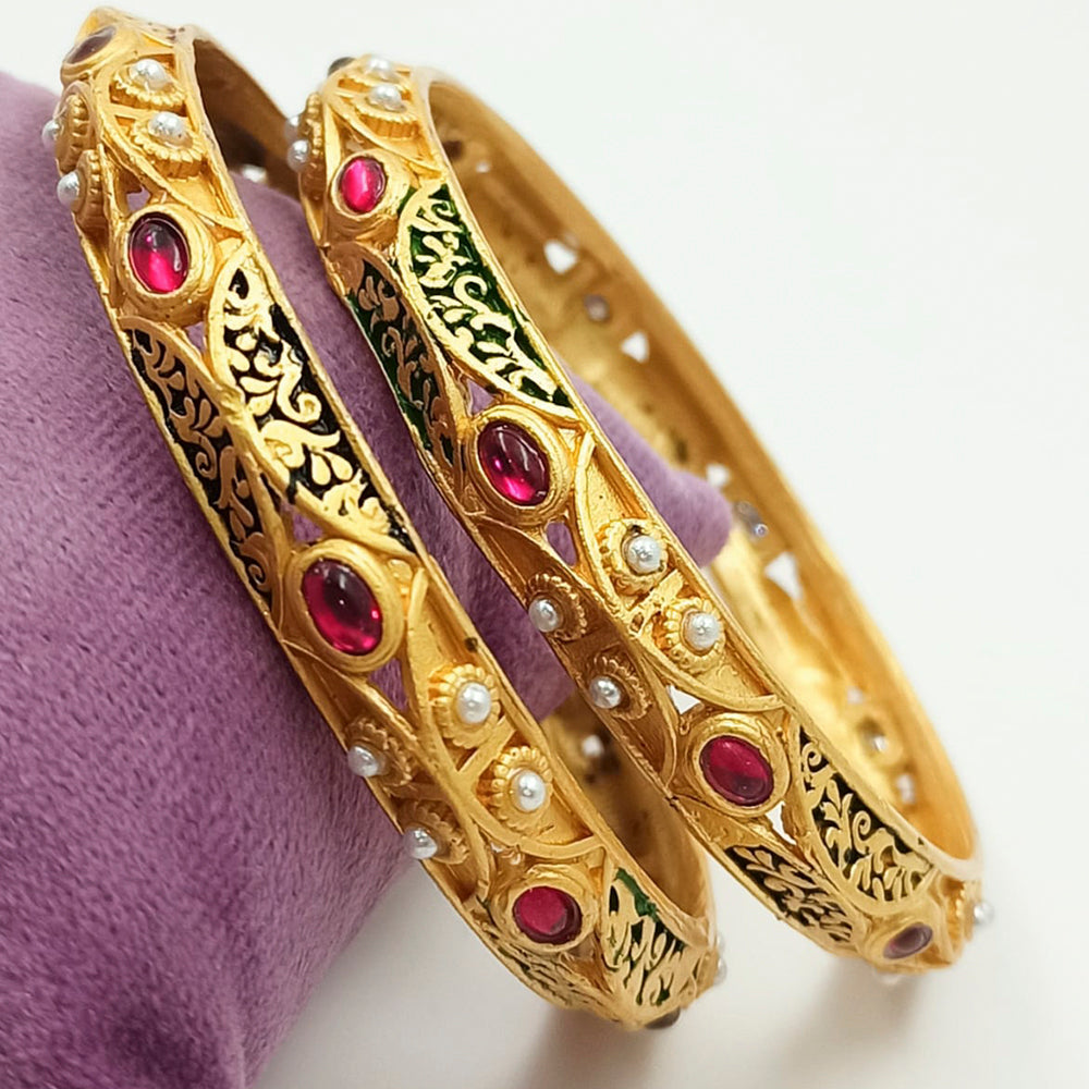 Padmawati Bangles Gold Plated Pink Stone Bangles Set