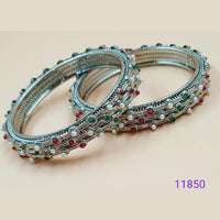 Padmawati Bangles Silver Plated Pink & Green Stone Bangle Sets