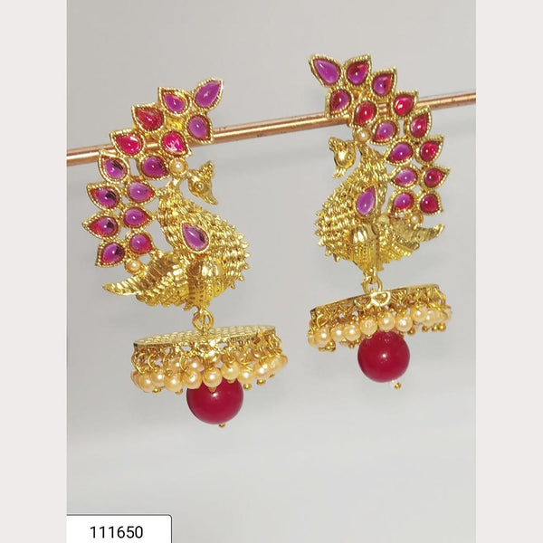 Padmawati Bangles Pink Kundan And Pearl Peacock Jhumki Earrings - PBEAR05