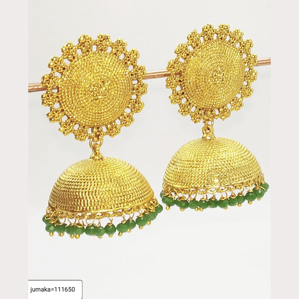 Padmawati Bangles Gold Plated Green Beads Jhumki Earrings - PBEAR07