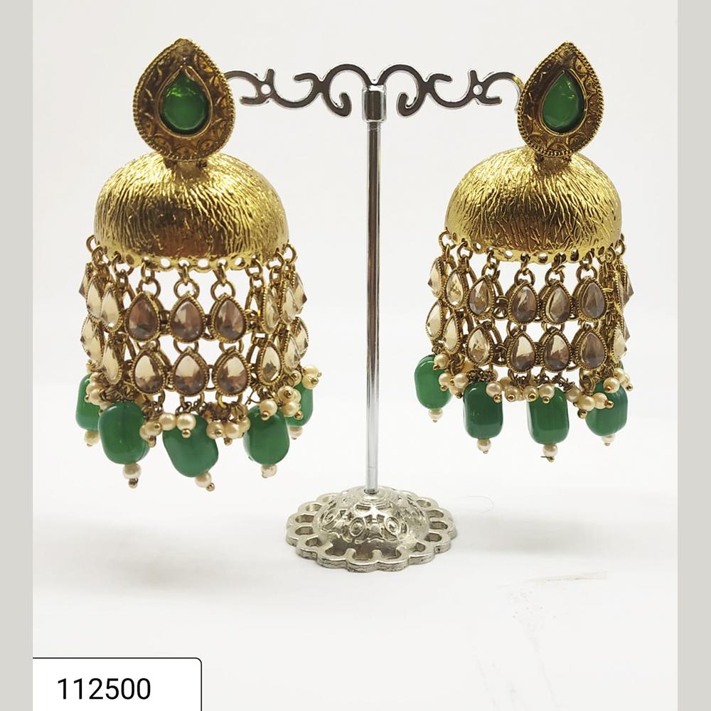 Padmawati Bangles Gold Plated Green Stone And Beads Jhumki Earrings - PBEAR12