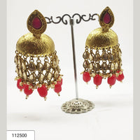 Padmawati Bangles Gold Plated Red Stone And Beads Jhumki Earrings - PBEAR14