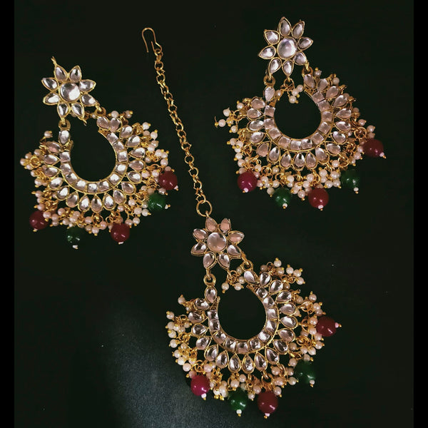 Padmawati Bangles Gold Plated Kundan & Pearl Earrings With Maang Tikka