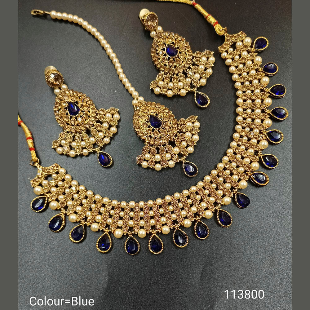 Padmawati Bangles Austrian Stone And Pearl Gold Plated Choker Necklace Set