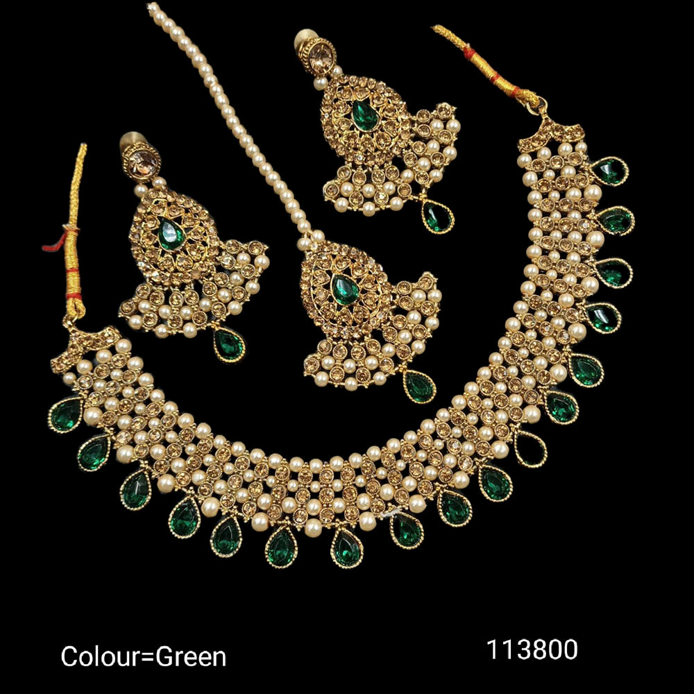 Padmawati Bangles Austrian Stone And Pearl Gold Plated Choker Necklace Set