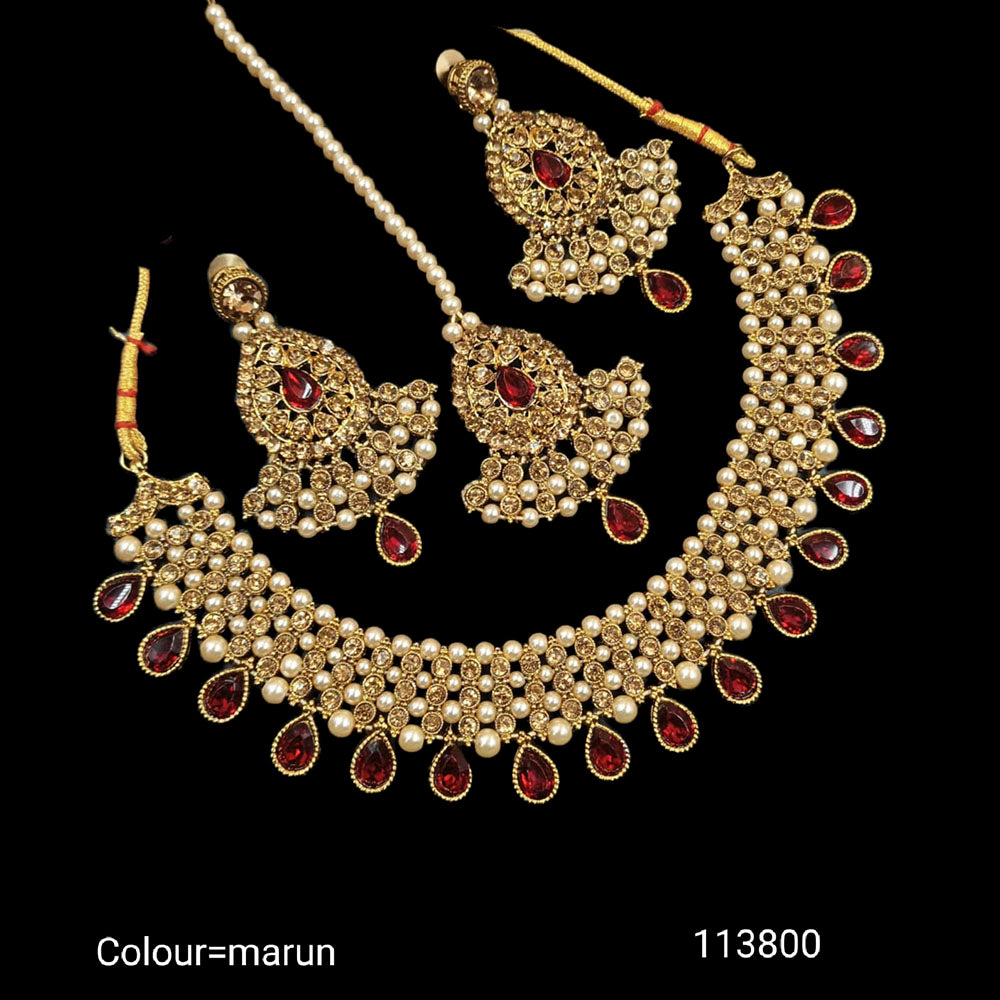 Padmawati Bangles Austrian Stone And Pearl Gold Plated Choker Necklace Set