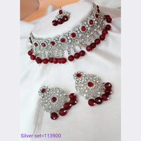 Padmawati Bangles Austrian Stone And Beads Silver Plated Choker Necklace Set