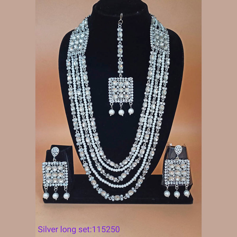 Padmawati Bangles Austrian Stone Silver Plated Long Haram Necklace Set